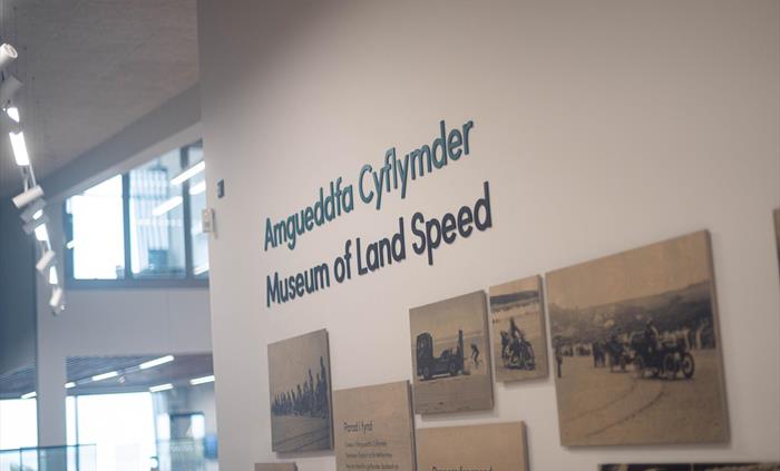 Museum of Land Speed entrance and images of Guy Martin and Sir Malcolm Campbell